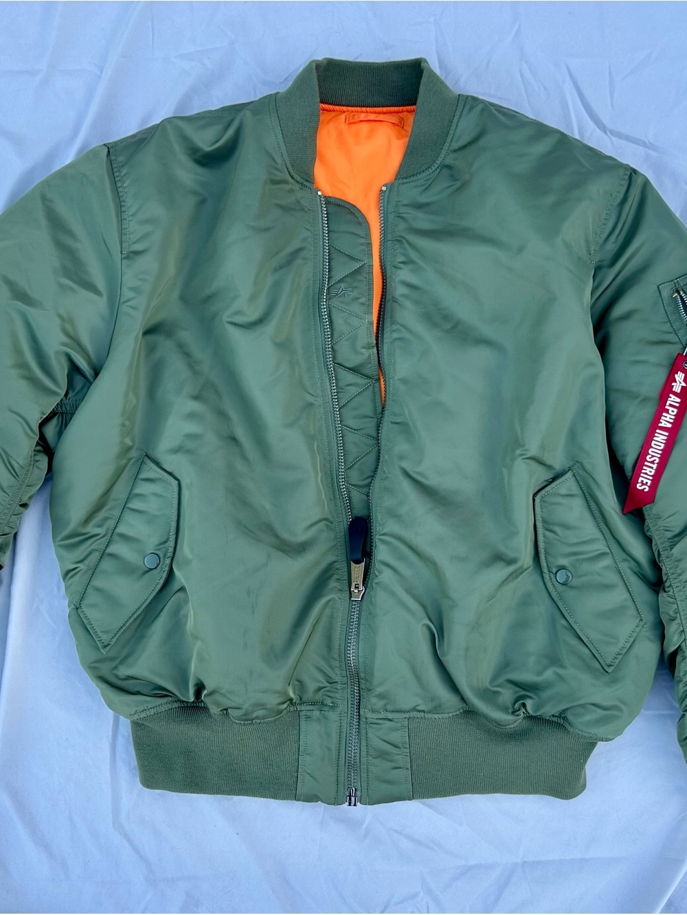 Alpha Industries Green Bomber Jacket with Orange Lining